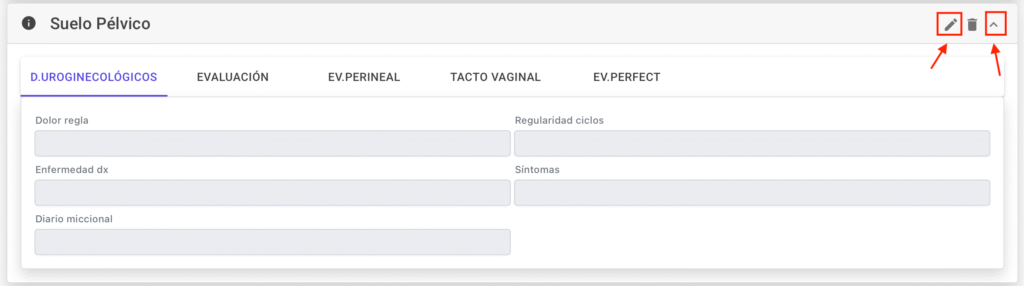 Opciones de ver y editar resaltadas en el módulo de suelo pélvico femenino de ifisia software